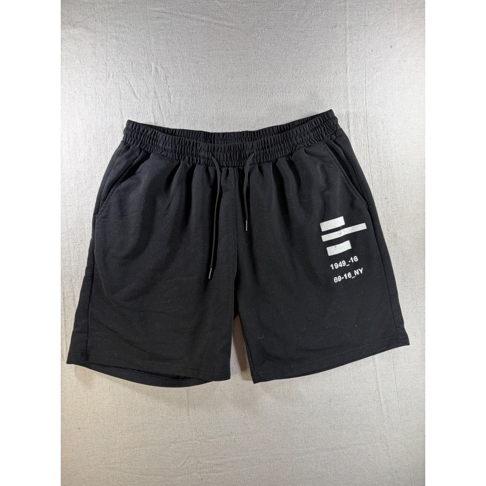 Romwe Sweat Shorts Mens XL Black Graphic Print Elastic Drawstring Waist Casual